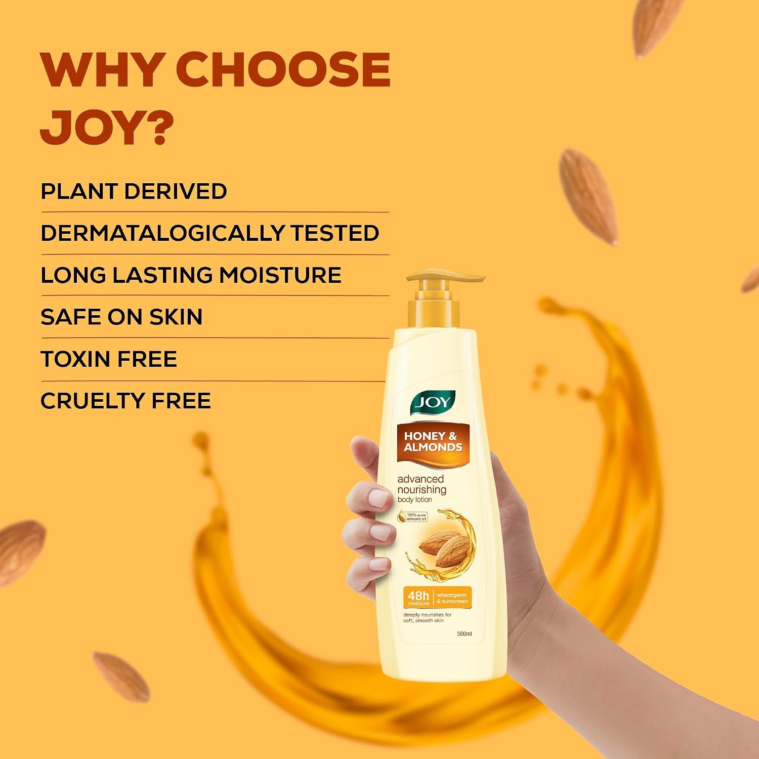 Joy Honey & Almonds Advanced Nourishing Lightweight Winter Body Lotion 500ml | Enriched With Shea Butter | Natural Sunscreen Filters | Suitable for Normal to Dry Skin thumbnail