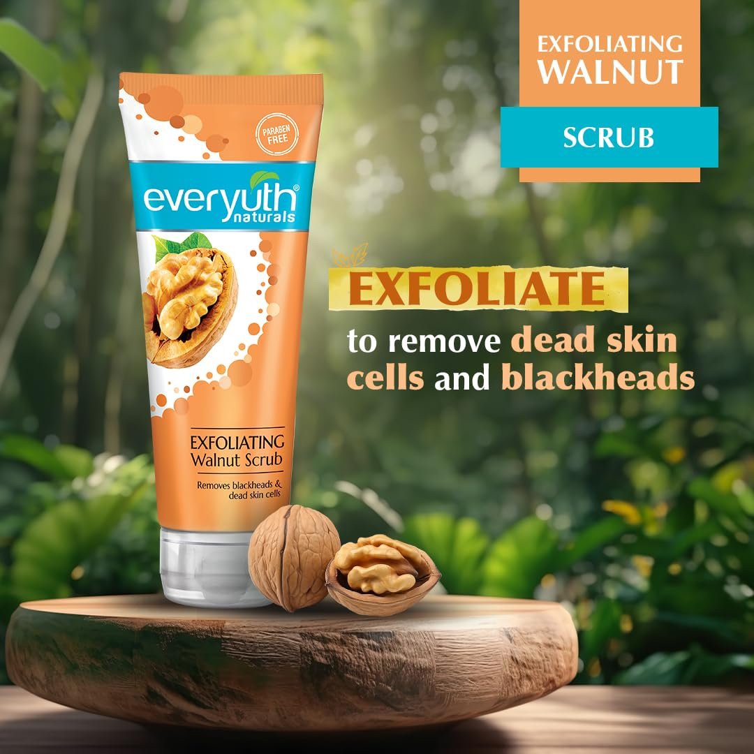 Everyuth Naturals Exfoliating Walnut Face Scrub | Removes Dead Skin, Blackheads & Whiteheads, 200g Tube thumbnail