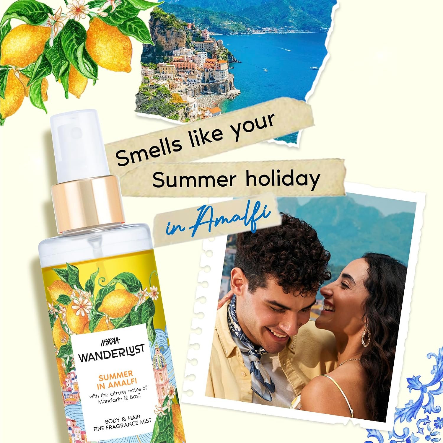 Nykaa Wanderlust Summer in Amalfi Fresh Citrus Perfume Body & Hair Mist, Notes of Mandarin & Basil, 8 Hrs Long-Lasting Everyday Fragrance, 200 ml thumbnail