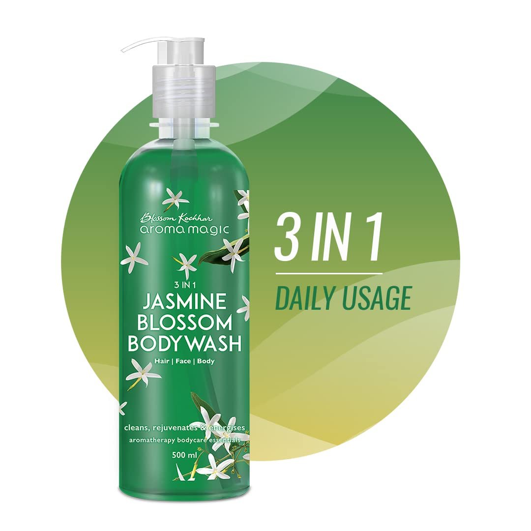 Aroma Magic 3 in 1 Jasmine Body Wash treats rashes, boosts suppleness, reduces pollution effects with jasmine & sandalwood oils, Apple cider vinegar, coconut oil | 220ml