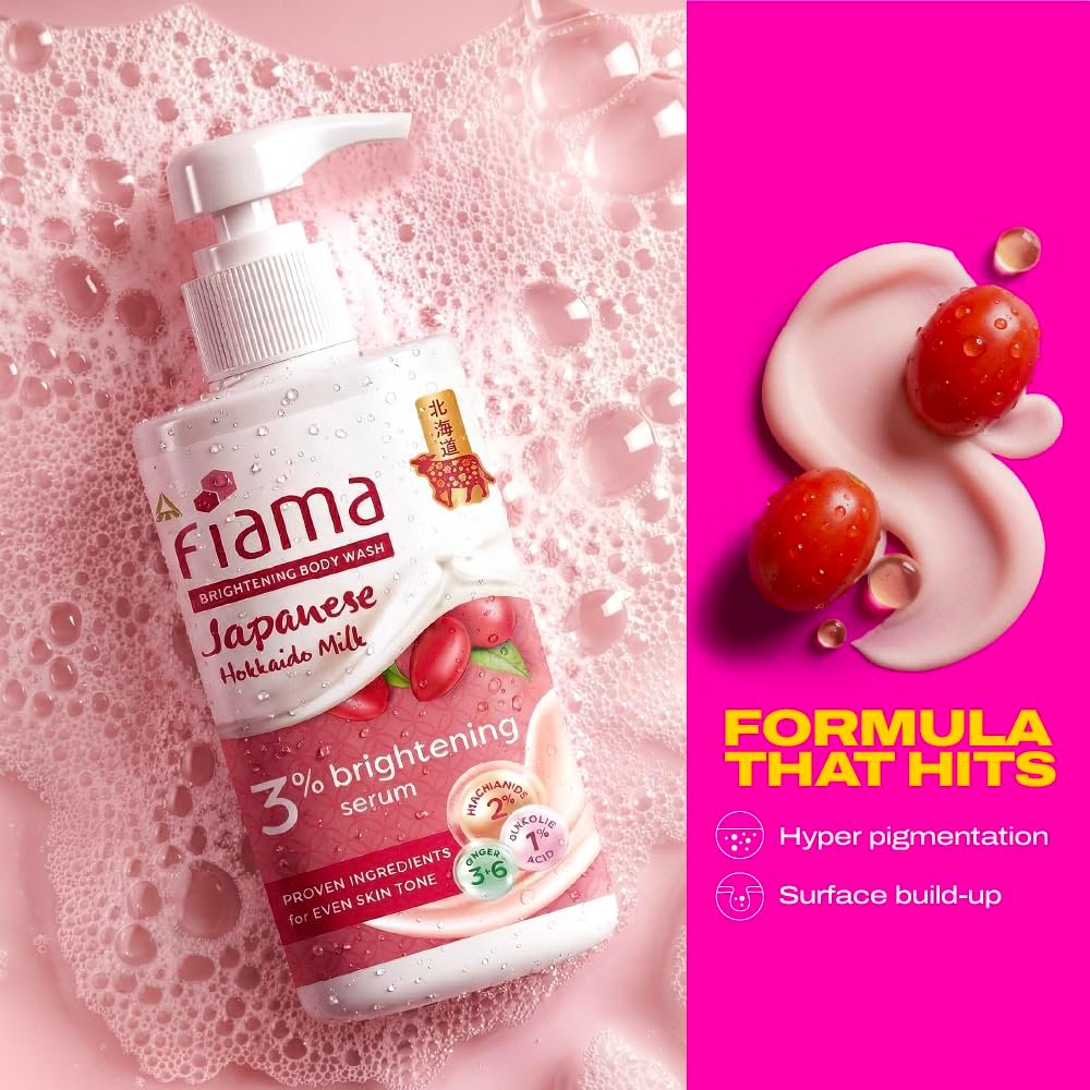 Fiama 3% Brightening Serum Body Wash 250ml | 2% Niacinamide, 1% Glycolic Acid, Omega 3 & 6 Fatty Acids Shower Gel, Fights Dullness & Evens Skin tone | Exotic Japanese Hokkaido Milk thumbnail