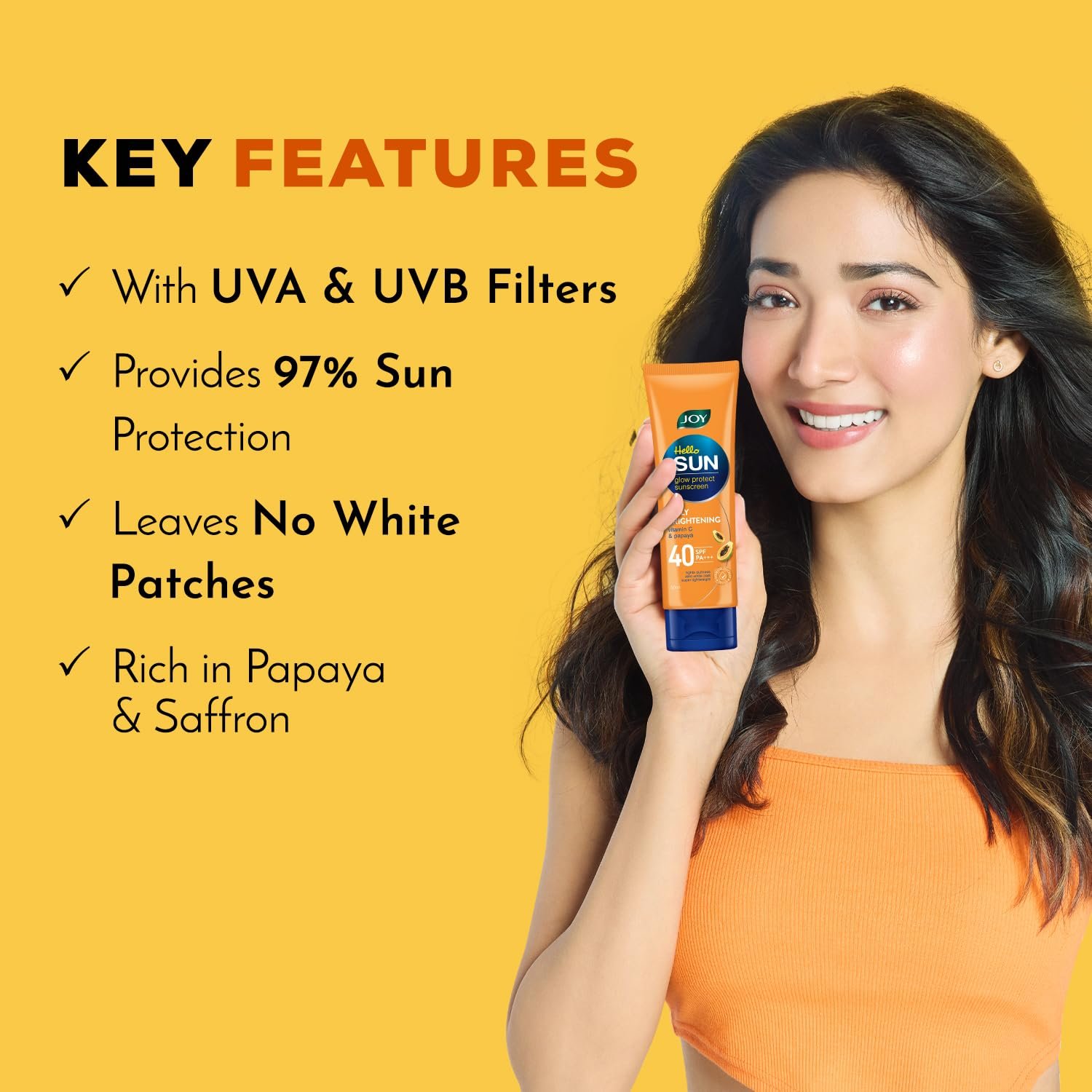 Joy Hello Sun Extreme Protection Sunscreen SPF 40 (50ml) | INVIVO Tested | 97% Sun Protection, Prevents Skin Darkening | Lightweight, Water Resistant | No White Cast | For All Skin Types thumbnail