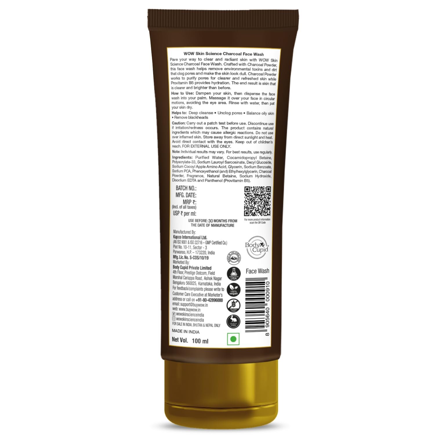 WOW Skin Science Charcoal Face Wash | Detoxifies Skin | Unclogs Pores | Lifts of Pollutants & Dirt thumbnail