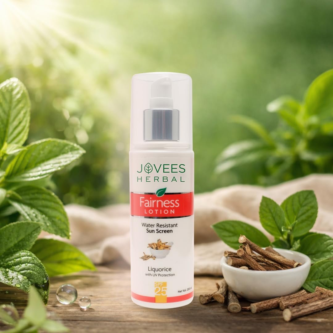 Jovees Herbal Sunscreen Fairness SPF 25 Lotion for Face | Oily & Sensitive Skin | Lightweight, Non-Greasy | UVA/UVB Protection, Prevents Tanning & Uneven Skin Tone | 100ml thumbnail