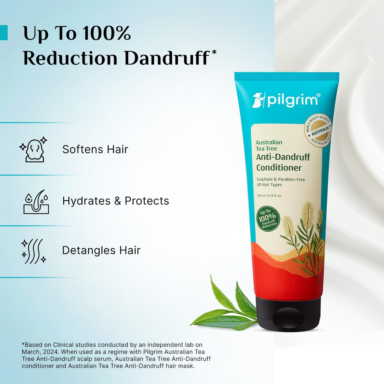 Pilgrim Australian Tea Tree Anti-Dandruff Unscented Conditioner For All Hair Type 200 millilitre | Smoothens Strands & Detangles Hair | Fights and Prevents Dandruff | For Men & Women thumbnail