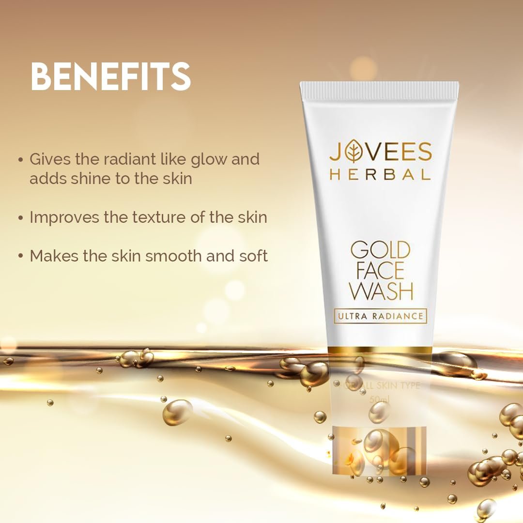 Jovees Herbal Ultra Radiance Gold Face Wash Gives Clear, Nourished & Hydrated Skin, Reduce Dark Spot And Improves Skin Texture | For All Skin Types 50ml thumbnail