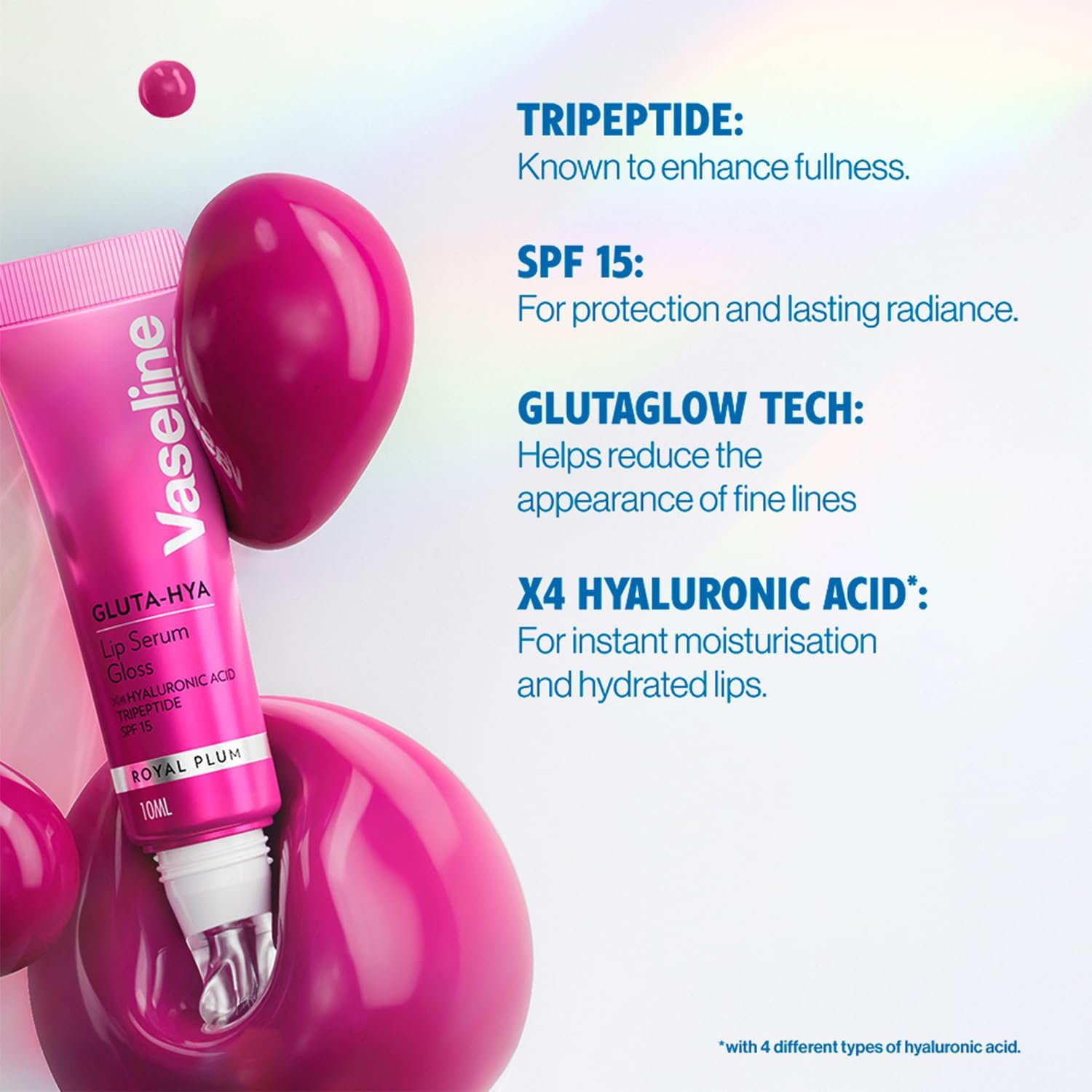 Vaseline Gluta-Hya Royal Plum Lip Gloss, Serum Lip Care with Hyaluronic Acid and GlutaGlow Technology, Tints, Plumps and Protects with SPF15, for Plumper Lips | 10 ml thumbnail
