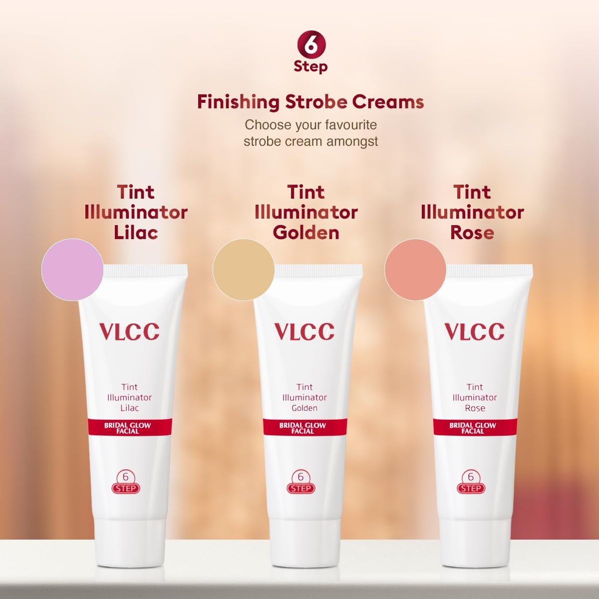 VLCC Bridal Glow Facial Kit - 49g, With Hyaluronic Acid, Niacinamide & Vitamin C. At home facial with 3 Illuminator Strobe Creams - Gold, Lilac, Rose. thumbnail