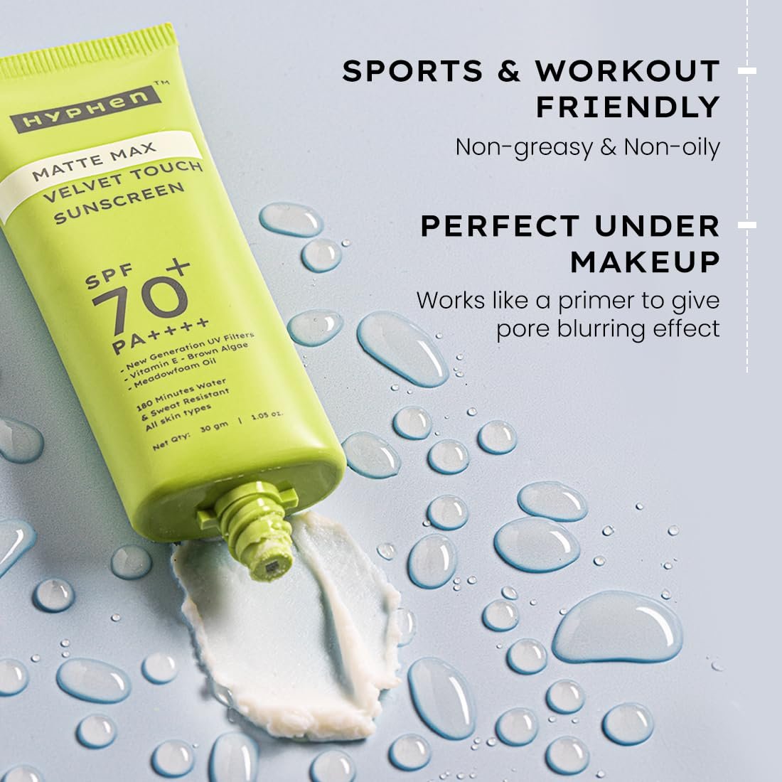 Hyphen Matte Max Velvet Touch Sunscreen Spf 70+ Pa++++|Sun Protection|Sun Shield|Moisturizes And Soothes Skin|12 Hrs Uva-Uvb Protection|Sunscreen Spf No White Cast, Combination -30G thumbnail