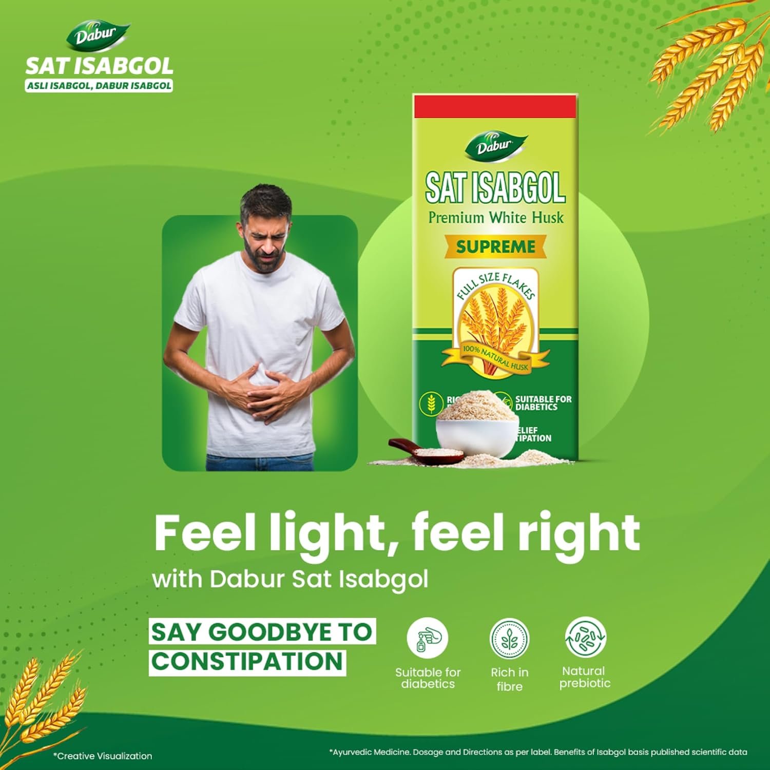 Dabur Sat Isabgol (Psyllium Husk) - 180g | Rich in Fiber | Provides Effective Relief from Constipation & Bloating | Promotes Bowel Health | Non-Habit Forming | 100% Ayurvedic thumbnail