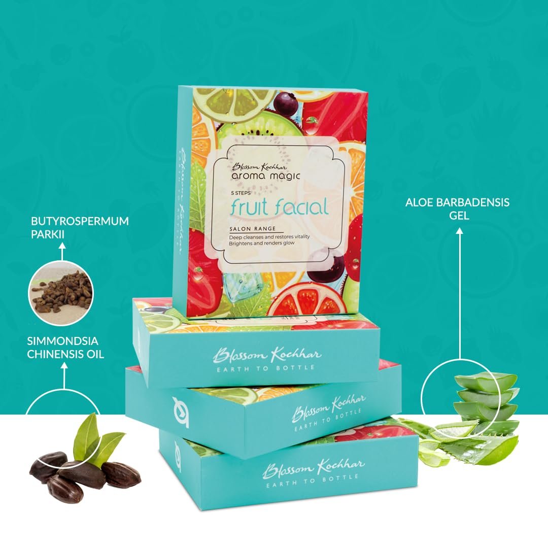 Aroma Magic 5 Step Fruit Facial Kit Set| Deep cleanse & renders glow| Fruit Extracts, jojoba & Aloe Vera| All Skin | No-nasty formula- Free From chemicals, parabens, & artificial additives thumbnail