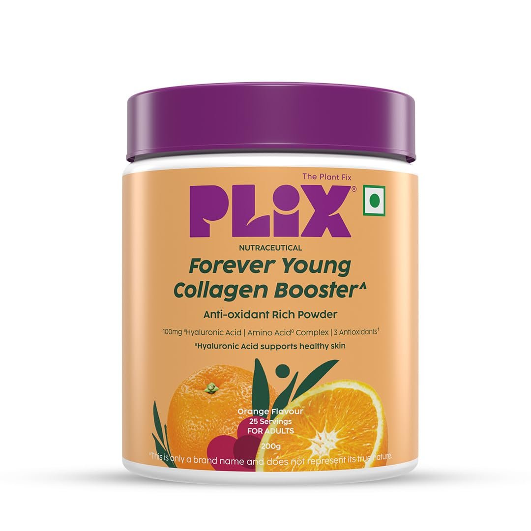 PLIX – THE PLANT FIX | Collagen Booster Powder to Support Healthy Skin | Supports Collagen Production, Antioxidants & Skin Health | Vitamin C, Hyaluronic Acid, Orange (200 g)