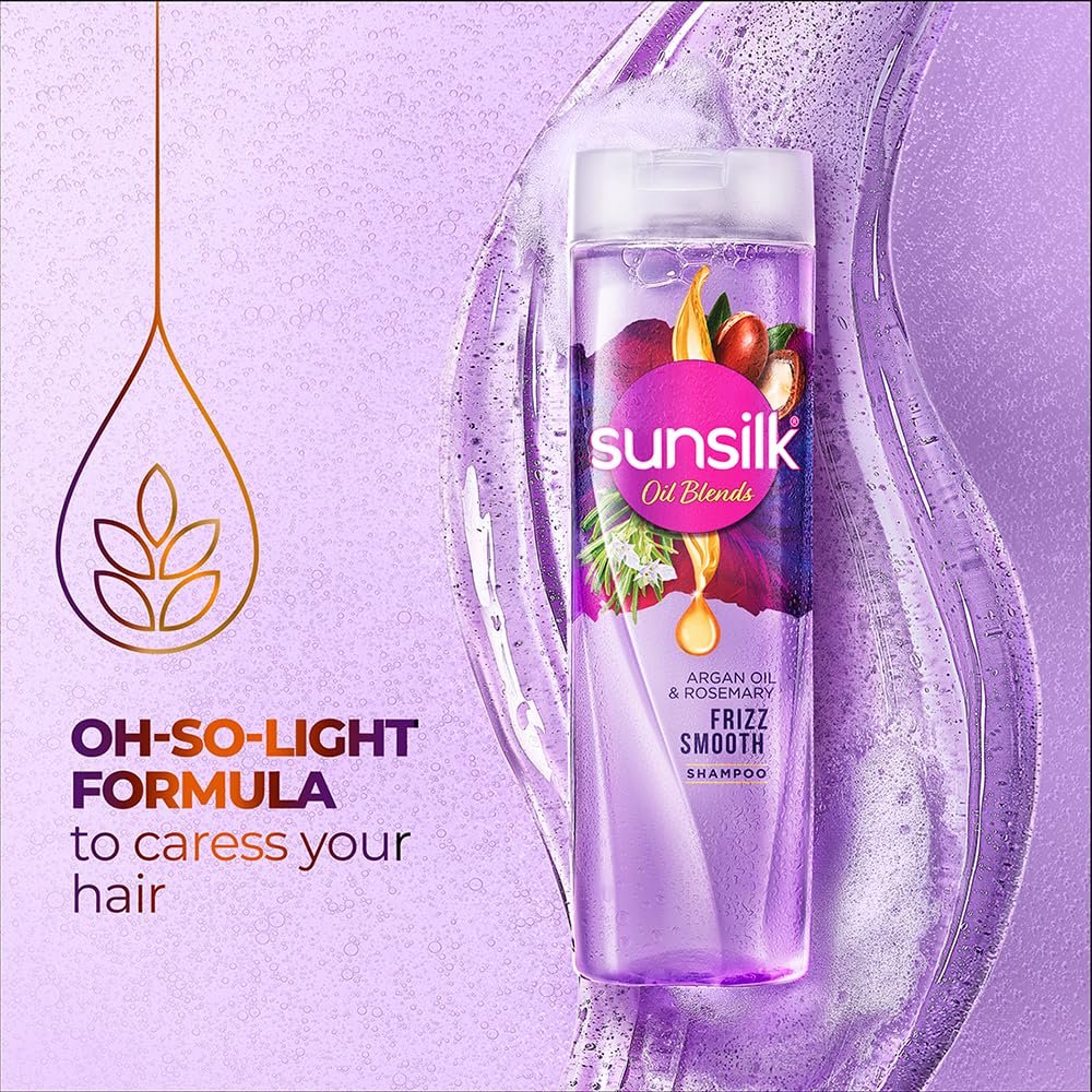 Sunsilk Argan Oil & Rosemary Frizz Smooth Oil Blends Shampoo | for Frizzy Hair | with No Added Parabens | 370 ML thumbnail