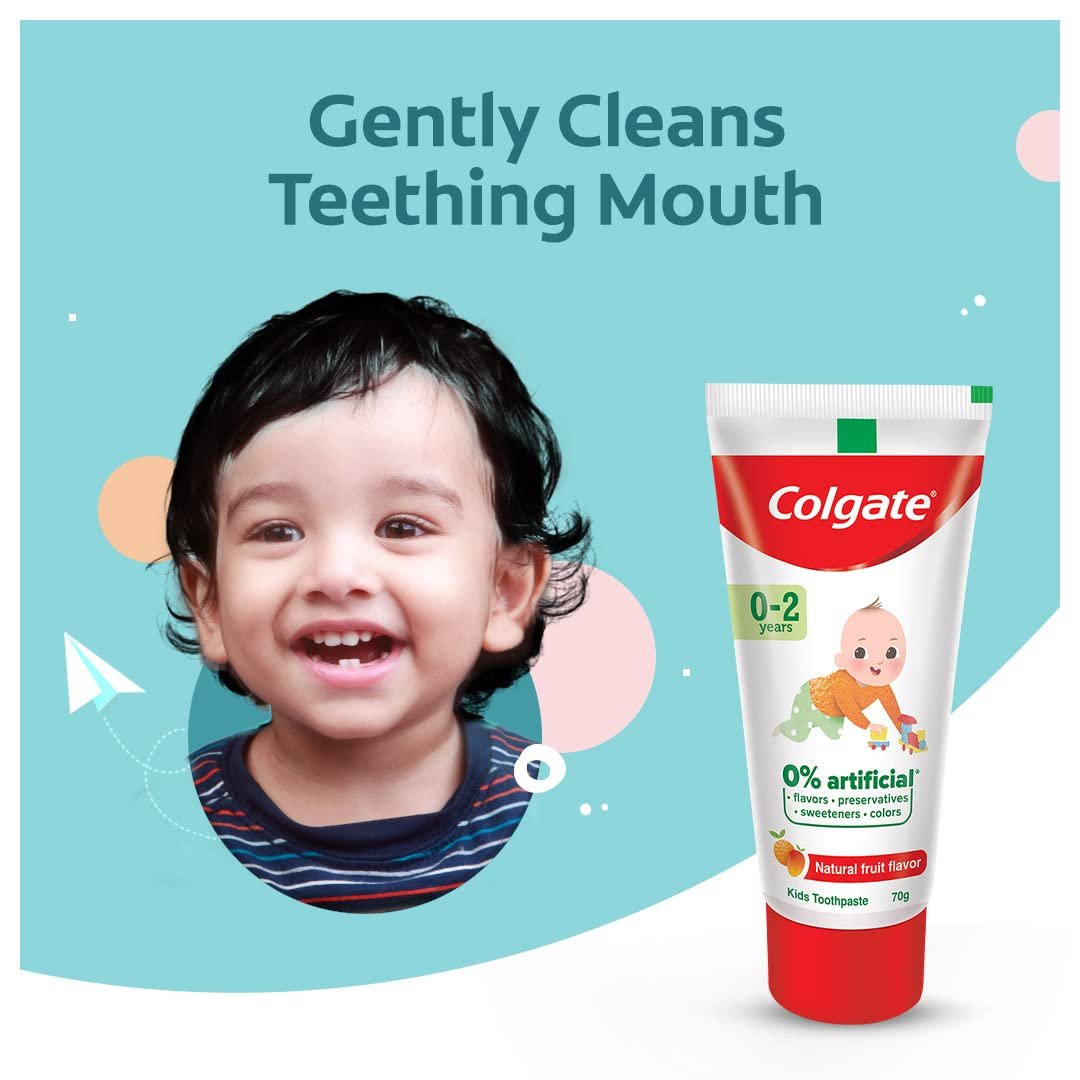 Colgate Toothpaste For Kids Cavity Protection (0-2 Years), Natural Fruit Flavour Tooth Paste, Sls & Fluoride Free - 70G Tube thumbnail