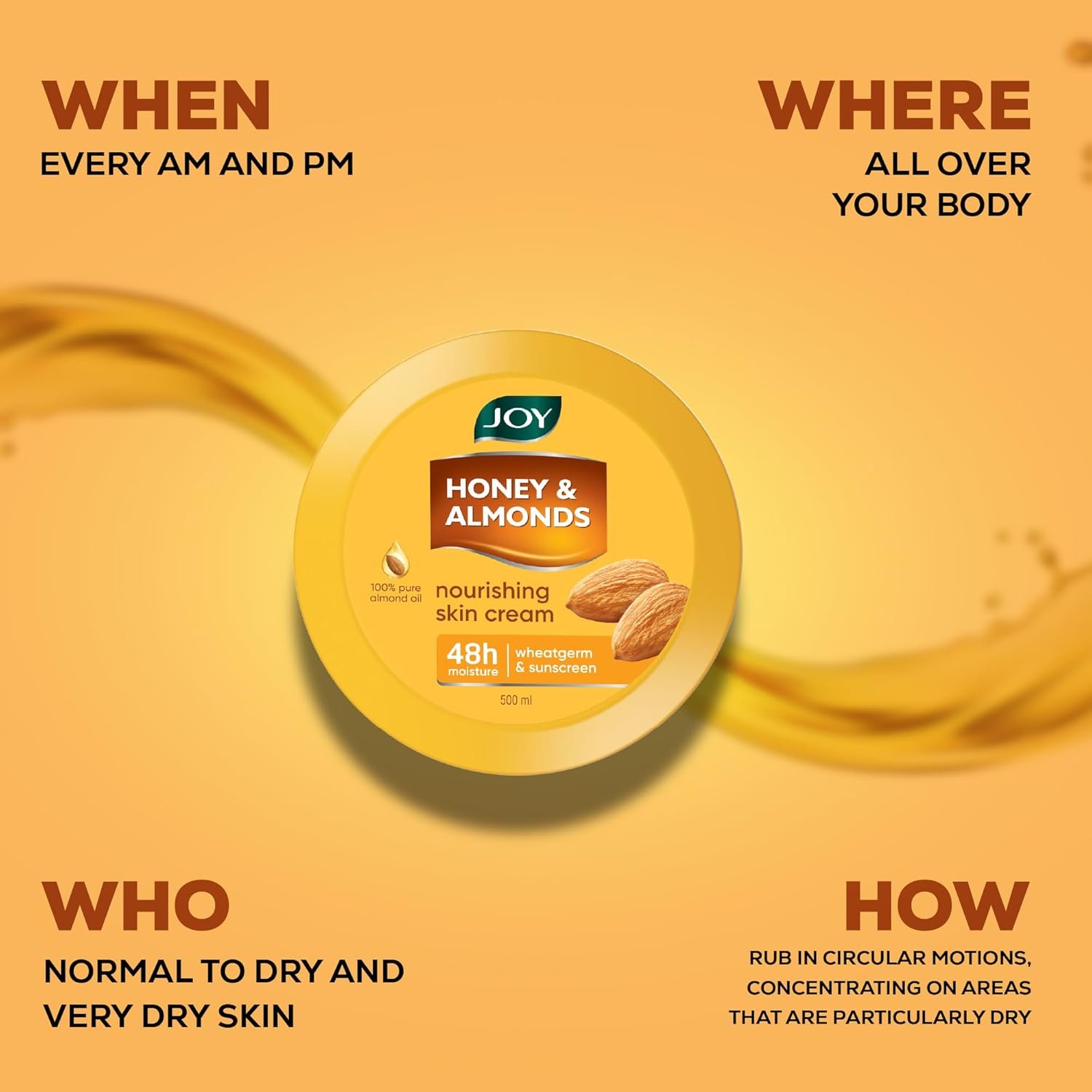 Joy Honey & Almonds Deep Nourishing Moisturizer for Dry Skin | Skin Cream for Face, Hands & Body | Contains Natural Sunscreen for Glowing Skin | Retains Natural Moisture Balance, 500ml thumbnail