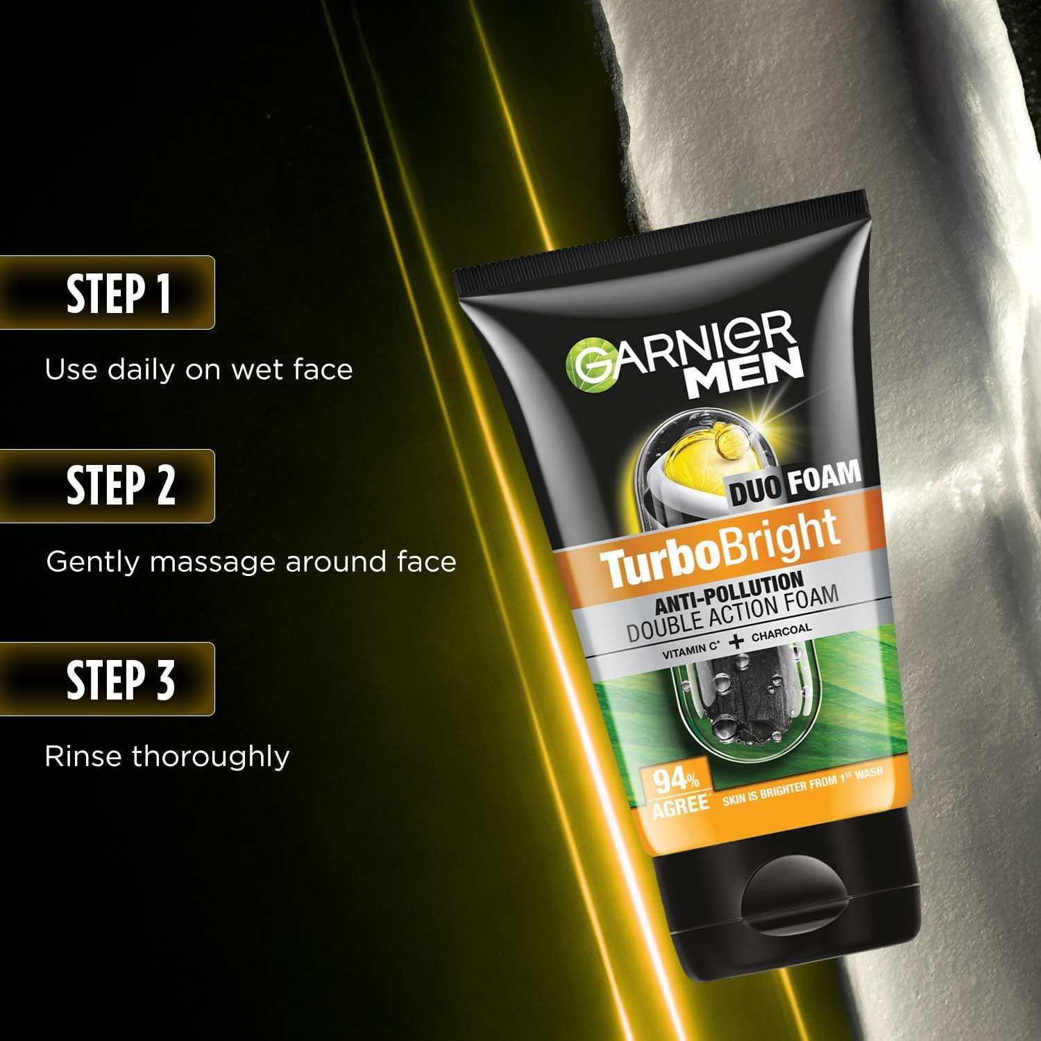 Garnier Men, Face Wash, Brightening & Anti-Pollution, TurboBright Double Action, 100 g thumbnail