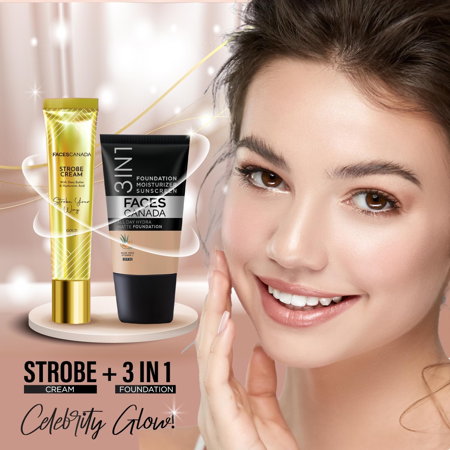 FACES CANADA Strobe Cream Mini- Gold, 18ml | Primer + Highlighter + Moisturizer | Illuminating & Glowing Makeup Base thumbnail