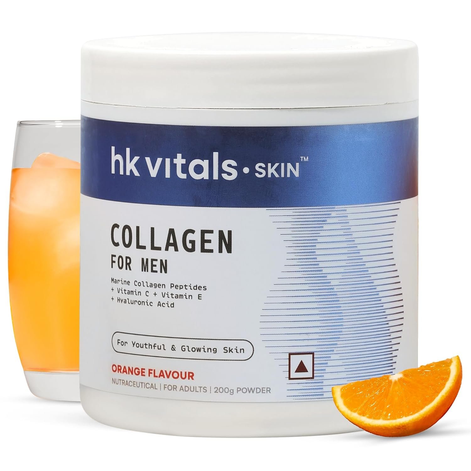 hk vitals Collagen for Men, Orange, 200g Marine Collagen Peptides with Vitamin C, E | For Youthful & Glowing Skin thumbnail