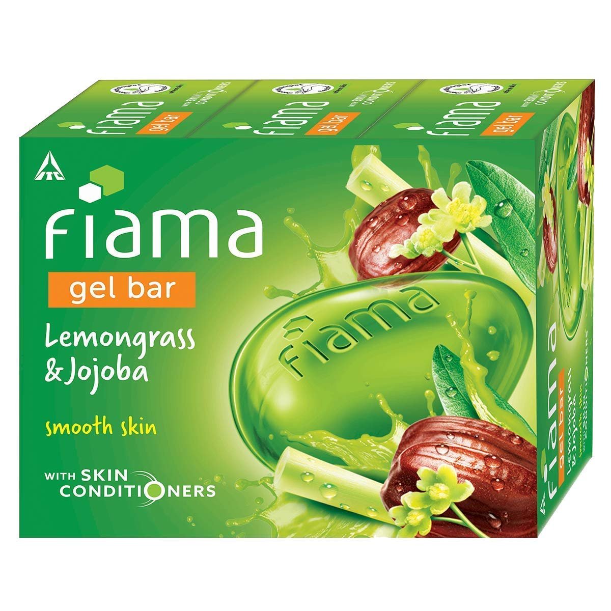 Fiama Gel Bar Lemongrass & Jojoba 375g (125g, Pack of 3) | Smooth Skin | Gent| Gentle Exfoliation |Moisture Lock with 30% Smoothing Body Serum | Bathing Soap for Men & Women | All Skin Types