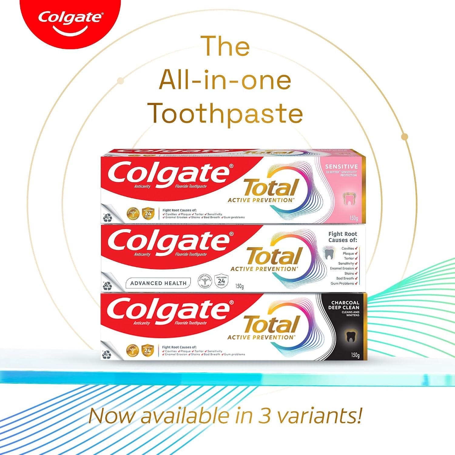 Colgate Total (300 gm) Charcoal Deep Clean Anti-germ Toothpaste, Combo Pack, Whole Mouth Health, With 12-Hour Anti-Germ Protection thumbnail
