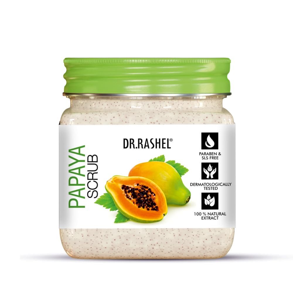 DR.RASHEL Papaya Scrub For Face & Body (380 ML) | All Skin |Cleanser For Deep Exfoliation | Dead Skin Remover| Tan Removal | Blackhead Remover