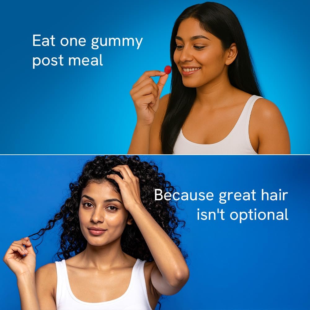 Be Bodywise Biotin Hair Gummies | 60 Days Pack | With Biotin, Zinc, Folic Acid, Fibre & Multivitamin | Strawberry Flavour | No Added Refined Sugar & Gut Friendly thumbnail