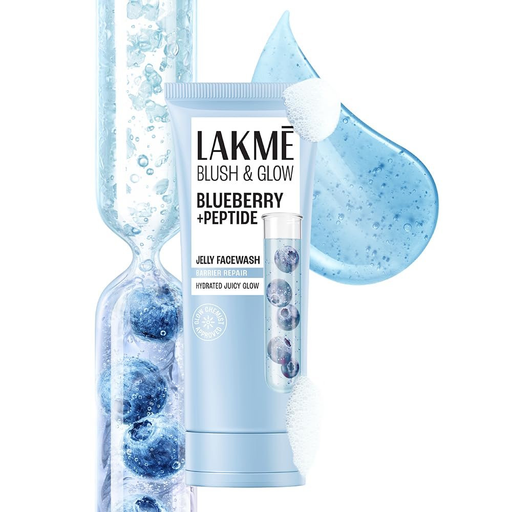 LAKME Blush & Glow, Blueberry + Peptide Gentle Jelly Facewash, 100g, for Hydrated Juicy Glow, with Blueberry Extract & Blue Peptide, Clinically Proven to Repair Skin Barrier thumbnail