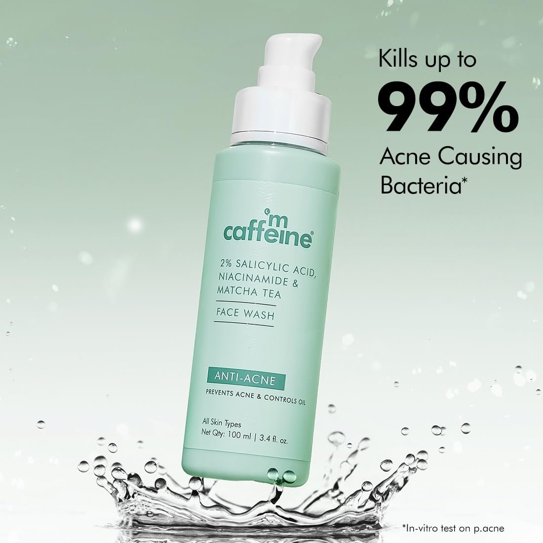 mcaffeine 2% Salicylic Acid Niacinamide & Matcha Tea Face Wash|Anti Acne Cleanser For Pimples|Suitable For Acne Prone & Oily Skin|Fights 99% Bacteria| Face Wash For Women And Men-100 Ml thumbnail
