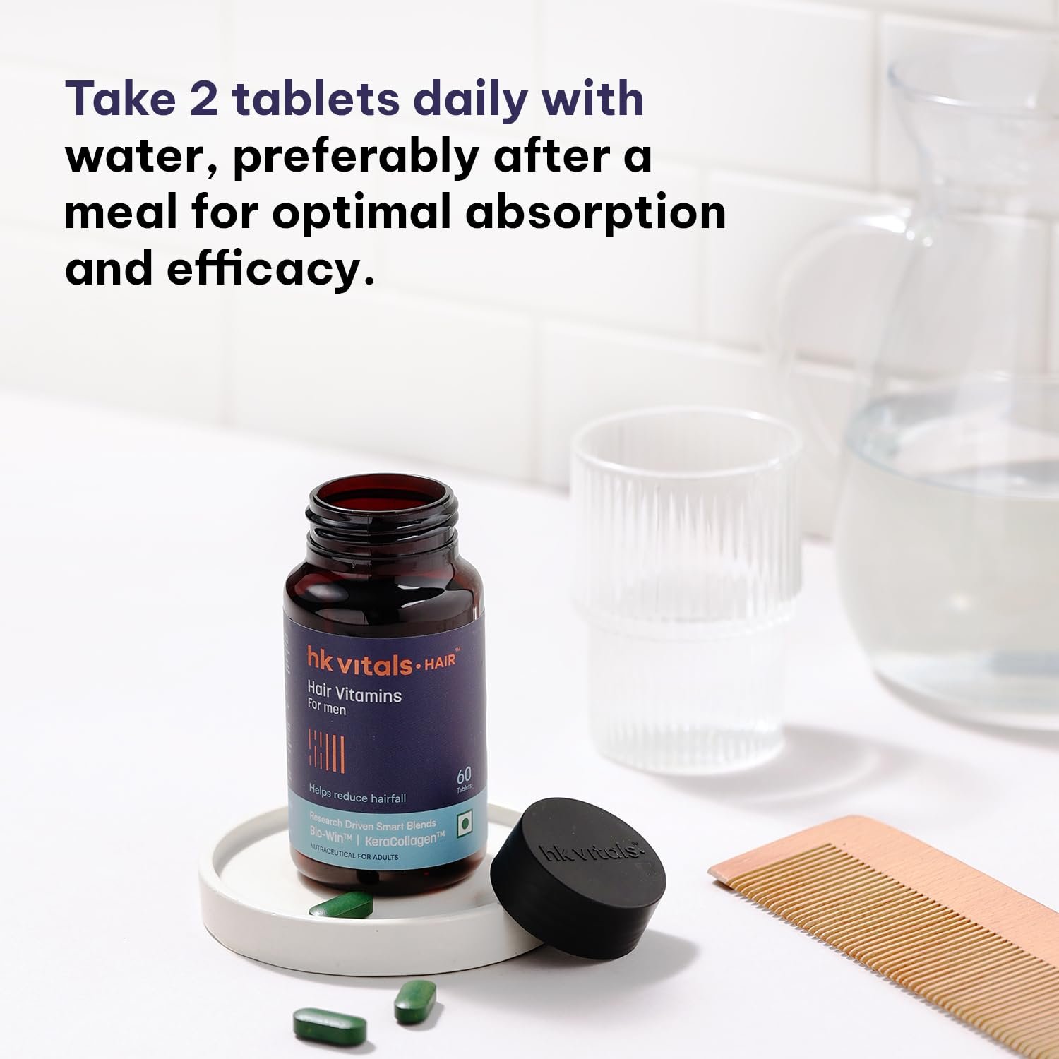 hk vitals Hair Vitamin with DHT Blockers, 60 Tablets With Omega & Biotin | Supports Keratin Synthesis & Helps Reduce Hair Fall thumbnail