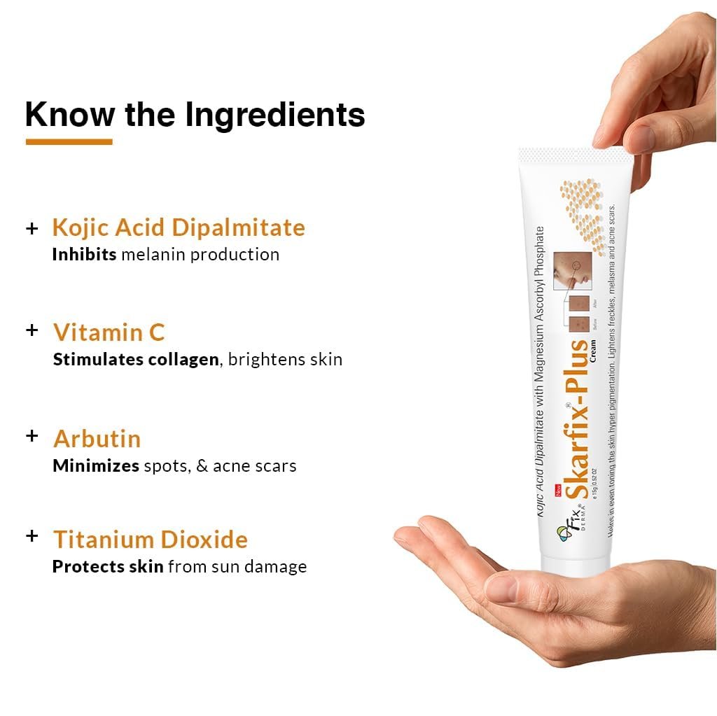 Fixderma 2% Kojic Acid + 1% Arbutin Skarfix-Plus Scar Removal Cream | Hyperpigmentation Removal Cream and Acne Scars Removal Cream | Helps to Reduce Melasma- 15 g thumbnail