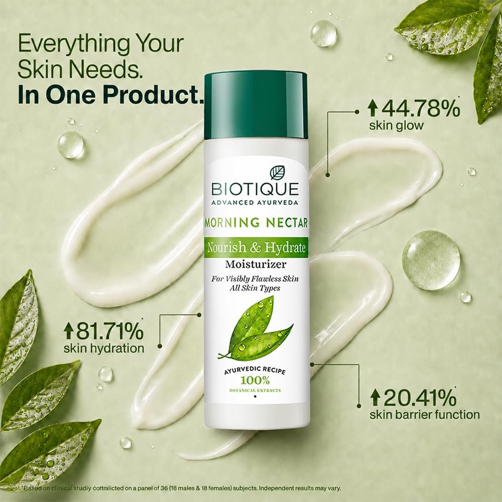 Biotique Morning Nectar Flawless Skin Moisturizer Lotion L Prevents Dark Spots, Blackheads And Blemishes L Visibly Flawless Skin L Nourishes And Hydrates Skin L All Skin Types L 190Ml thumbnail