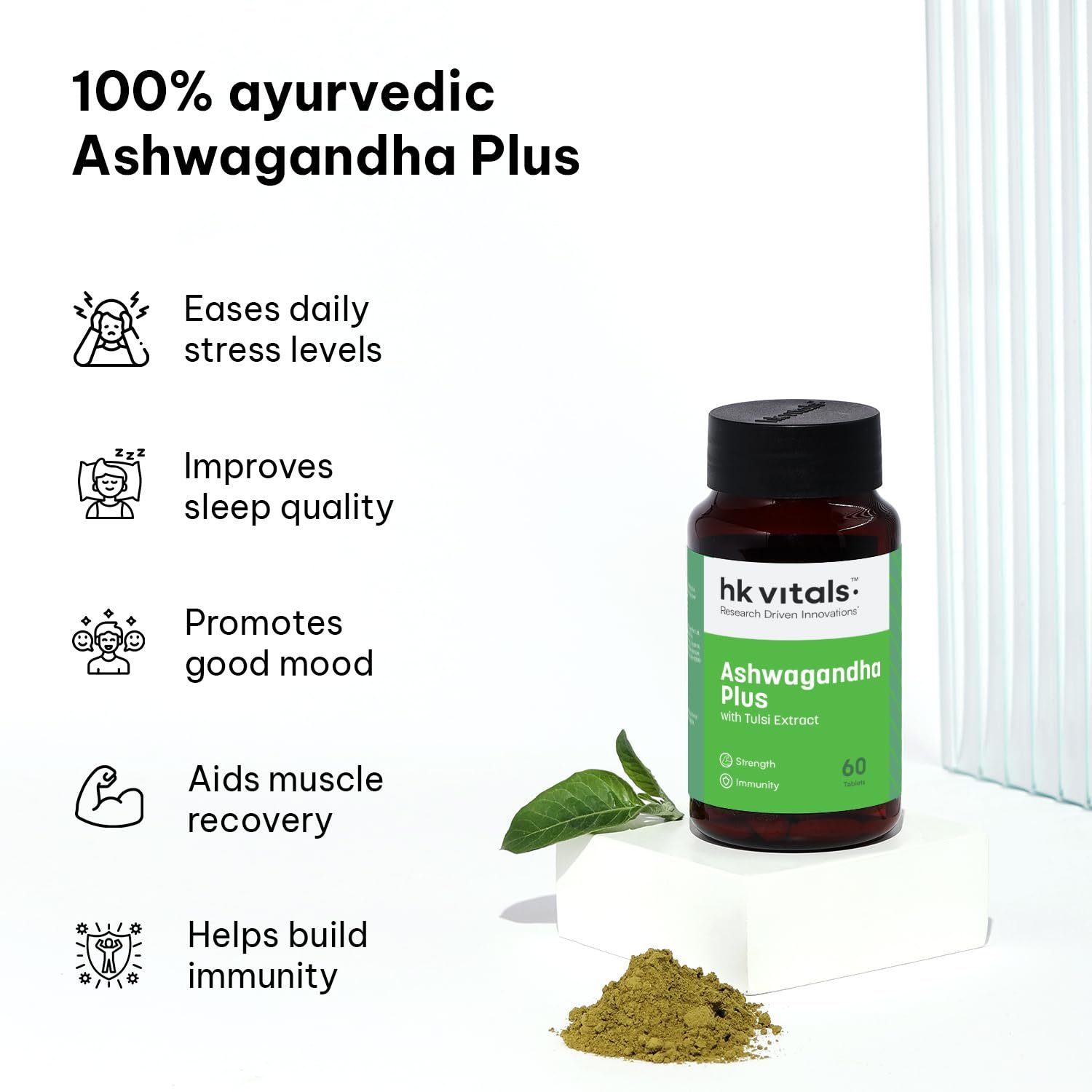 hk vitals Ashwagandha Plus with Tulsi Extract 500mg, 60 Tablets Improves Muscles Strength | Energy and Immunity Booster thumbnail