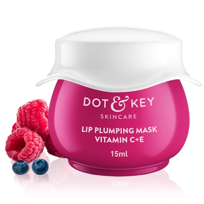Dot & Key Lip Plumping Mask With Vitamin C + E for Naturally Glowing, Fading Pigmentation, Smoothing Flaky & Dry Lips - Soft, Smooth & Plump 15ml