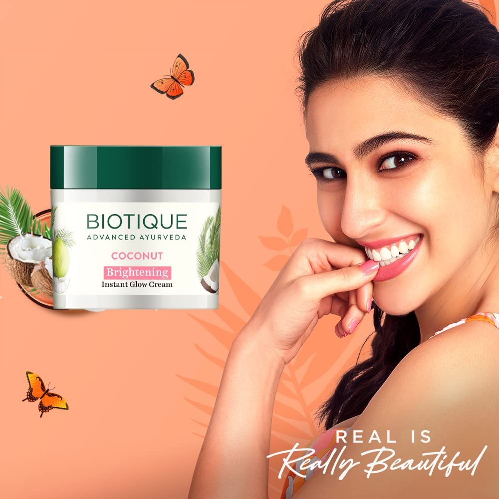 Biotique Coconut Brightening Instant Glow Cream| Lightweight and Non-Greasy | Reduces Dark Spots and Protects Ageing | Nourished and Moisturized Skin |100% Botanical Extracts| All Skin Types thumbnail