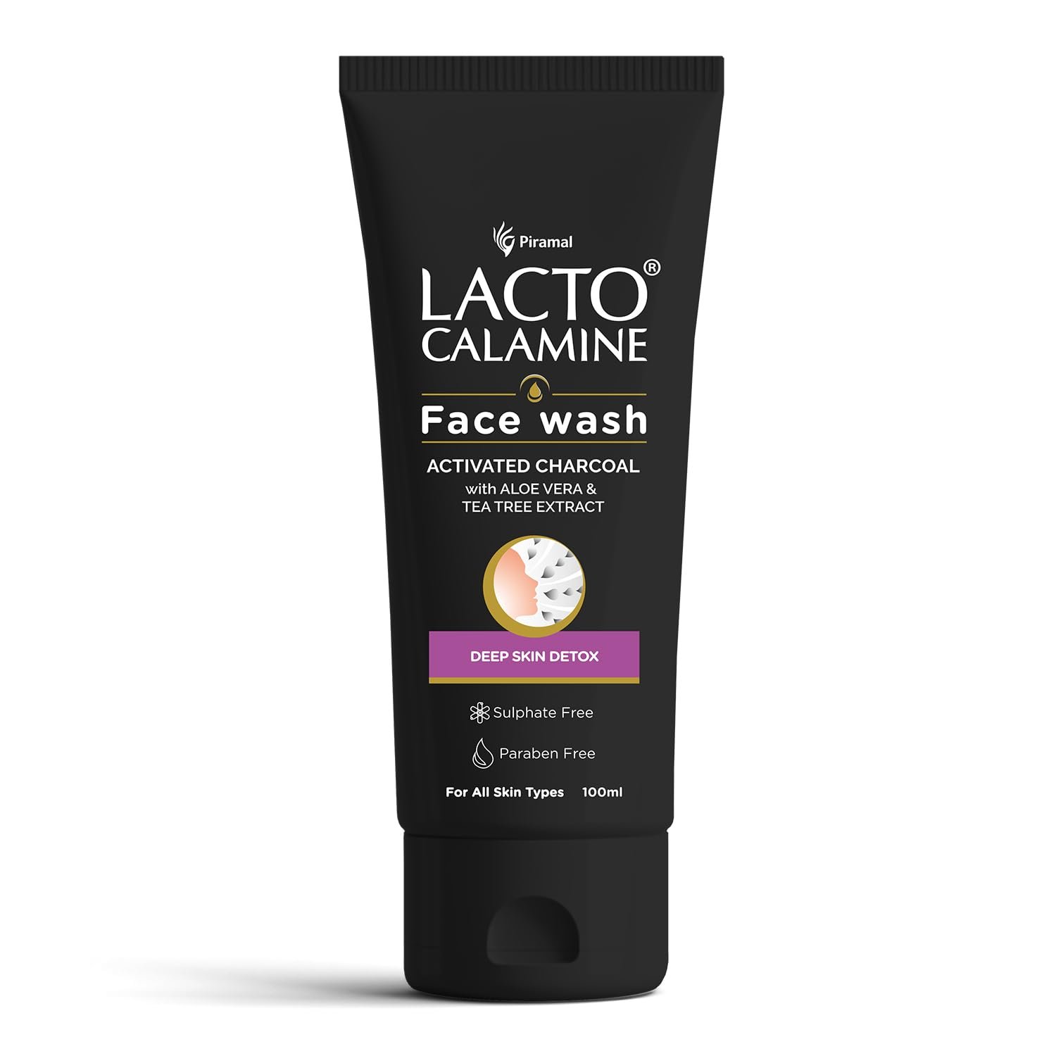 Lacto Calamine Activated Charcoal Face Wash with Aloe Vera & Tea Tree Extract for Deep Skin Detox. Removes impurities and fights blackheads & whiteheads. 100 ml