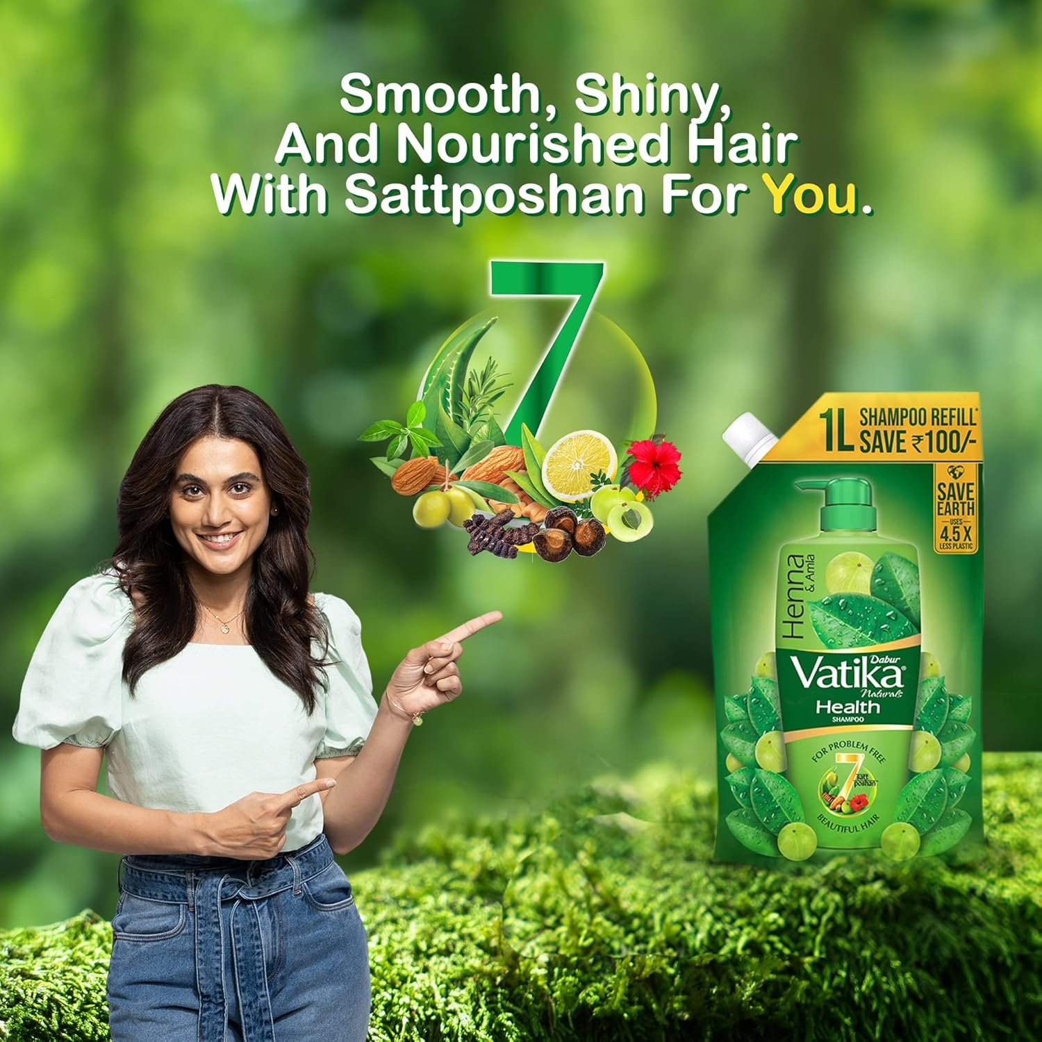 Dabur Vatika Health Shampoo - 1 L (Refill Pouch) | With 7 Natural Ingredients | For Smooth, Shiny & Nourished Hair | Repairs Hair Damage, Controls Frizz | Goodness of Henna & Amla thumbnail