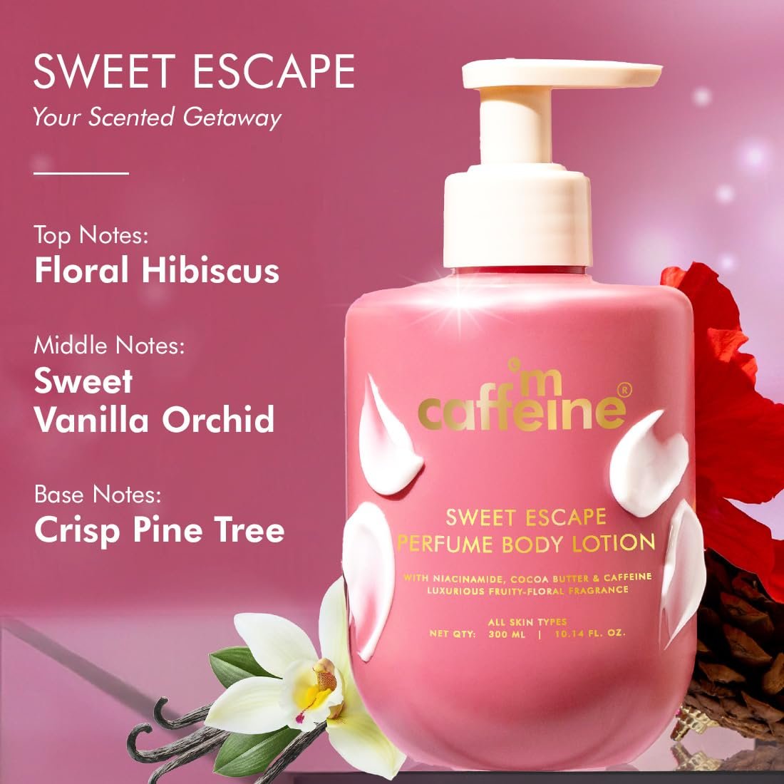 mCaffeine Sweet Escape Perfume Body Lotion 300ml| Niacinamide, Cocoa & Shea Butter | Deep Moisturization for Women & Men | Summer Body Cream For Dry Skin thumbnail
