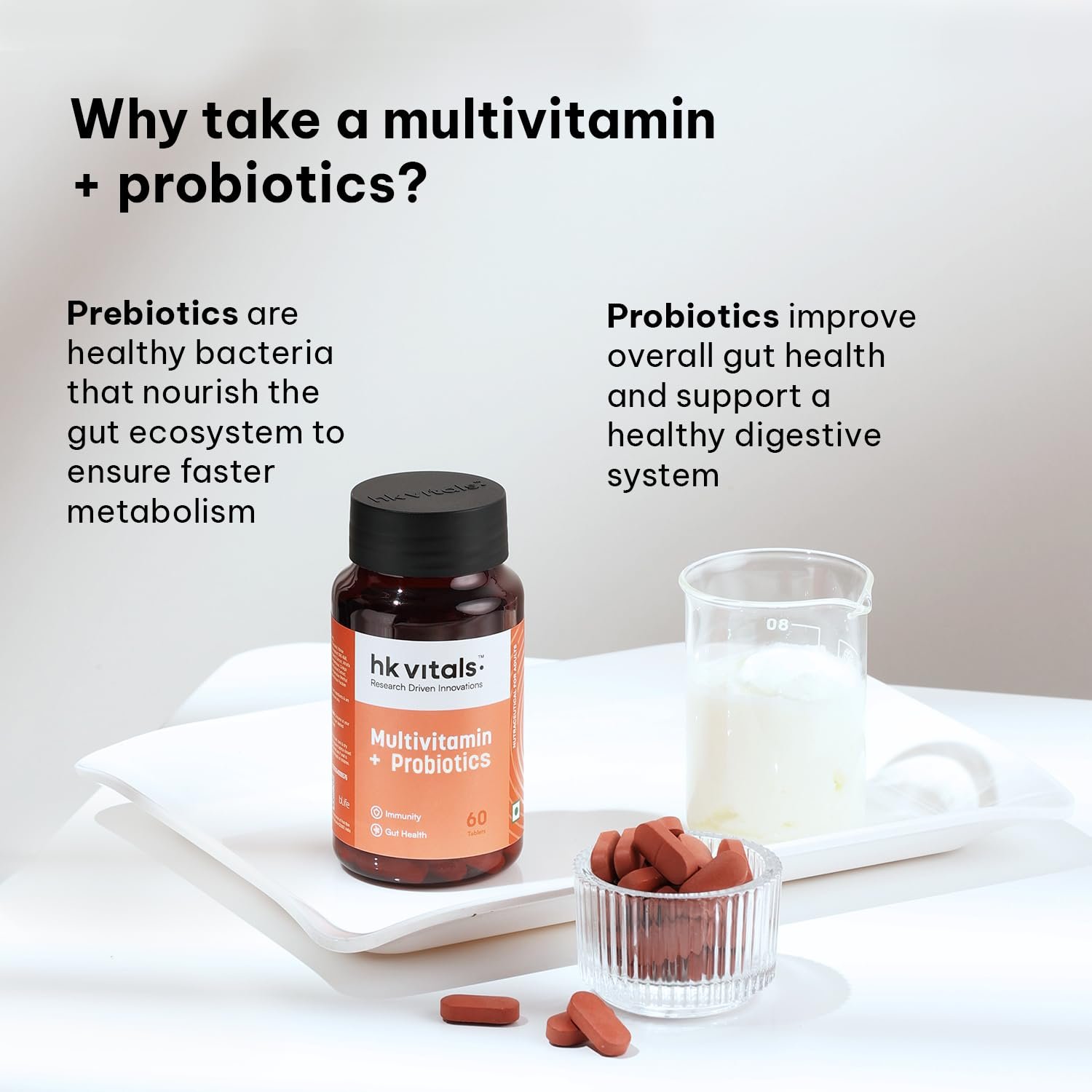 hk vitals Multivitamin with Probiotics, 60 Tablets With Vitamins C, B, D & Zinc | Supports Immunity & Gut Health thumbnail