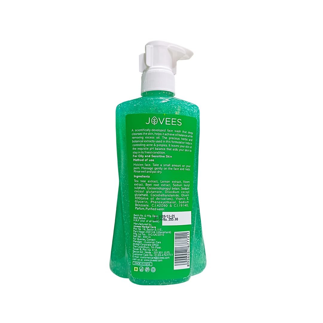 Jovees Herbal Tea Tree Oil Control Face Wash for Oily & Sensitive Skin | Paraben & Alcohol-Free, Controls Oil, Prevents Breakouts, Remove Dead Skin | Gentle Cleanser For All Skin Types 300ml thumbnail