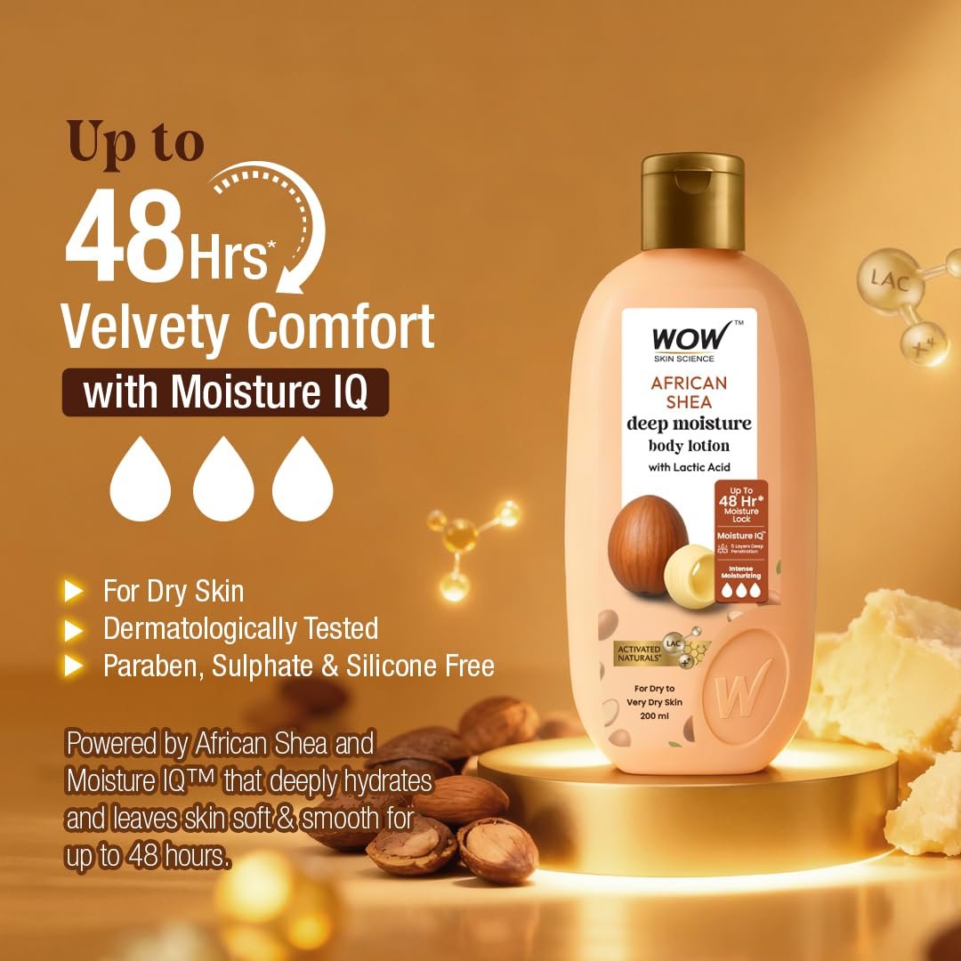 WOW Skin Science Shea Butter and Cocoa Butter Moisturizing Body Lotion - Deep Hydration - No Mineral Oil, Parabens, Silicones, Color & PG - 200mL thumbnail