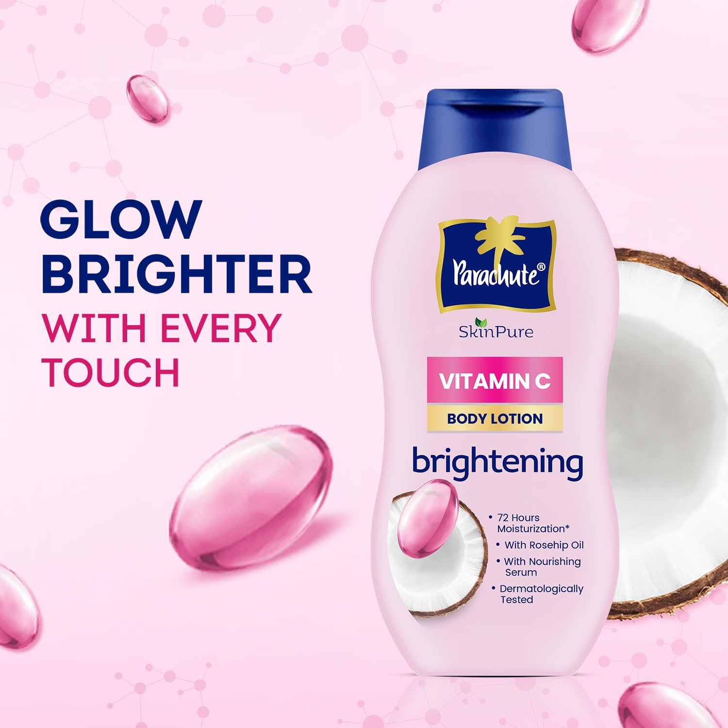 Parachute SkinPure Body Lotion with Vitamin C & Virgin Coconut Oil | Brightening Daily Moisturizer for Glowing Skin |  Safe for All Skin Types | 400 m thumbnail