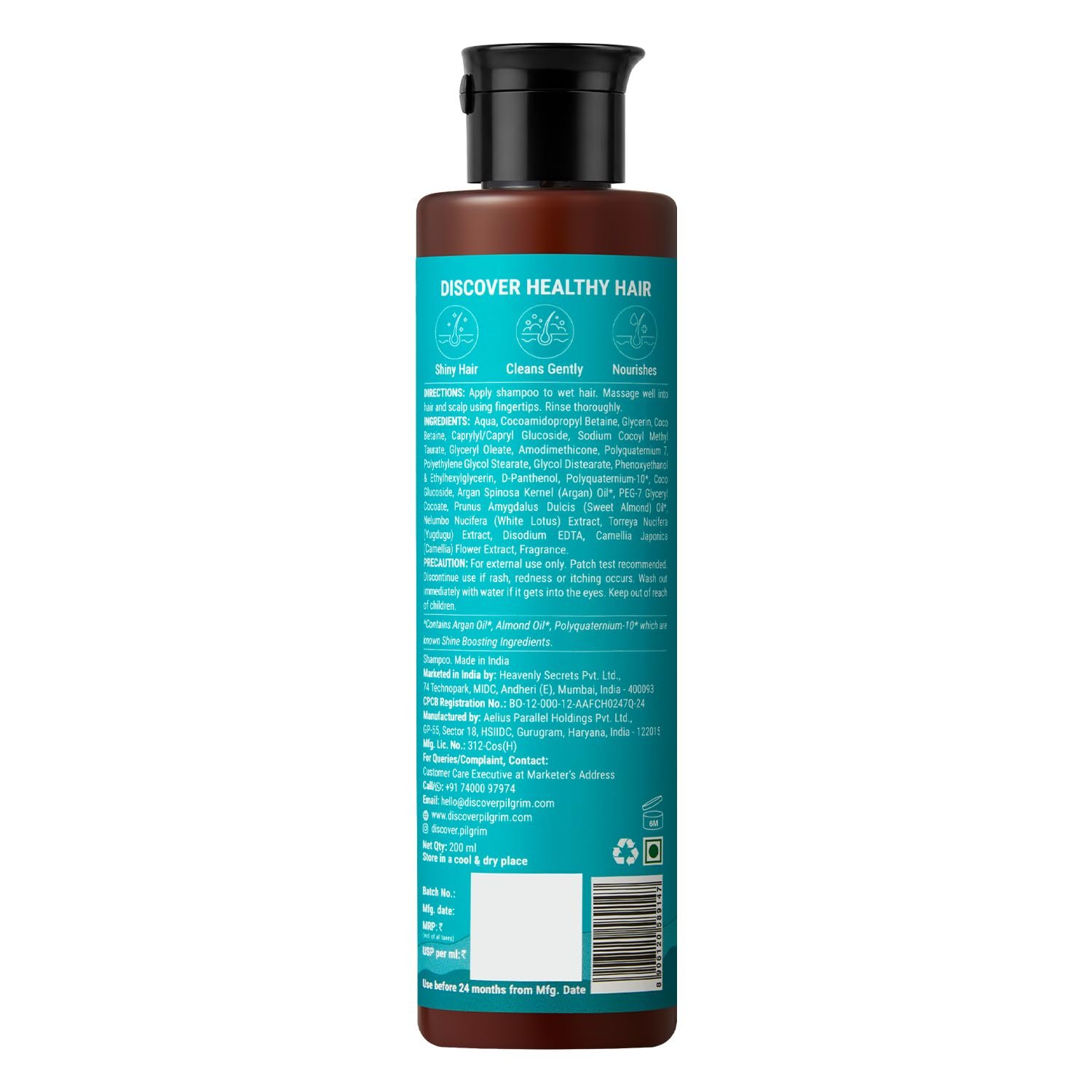 Pilgrim Mild Sulphate Free Shampoo (Argan Oil) For Dry Frizzy Hair, Men and Women, No Sulphate No Paraben, Korean Beauty Secrets (Shampoo), 200ml thumbnail