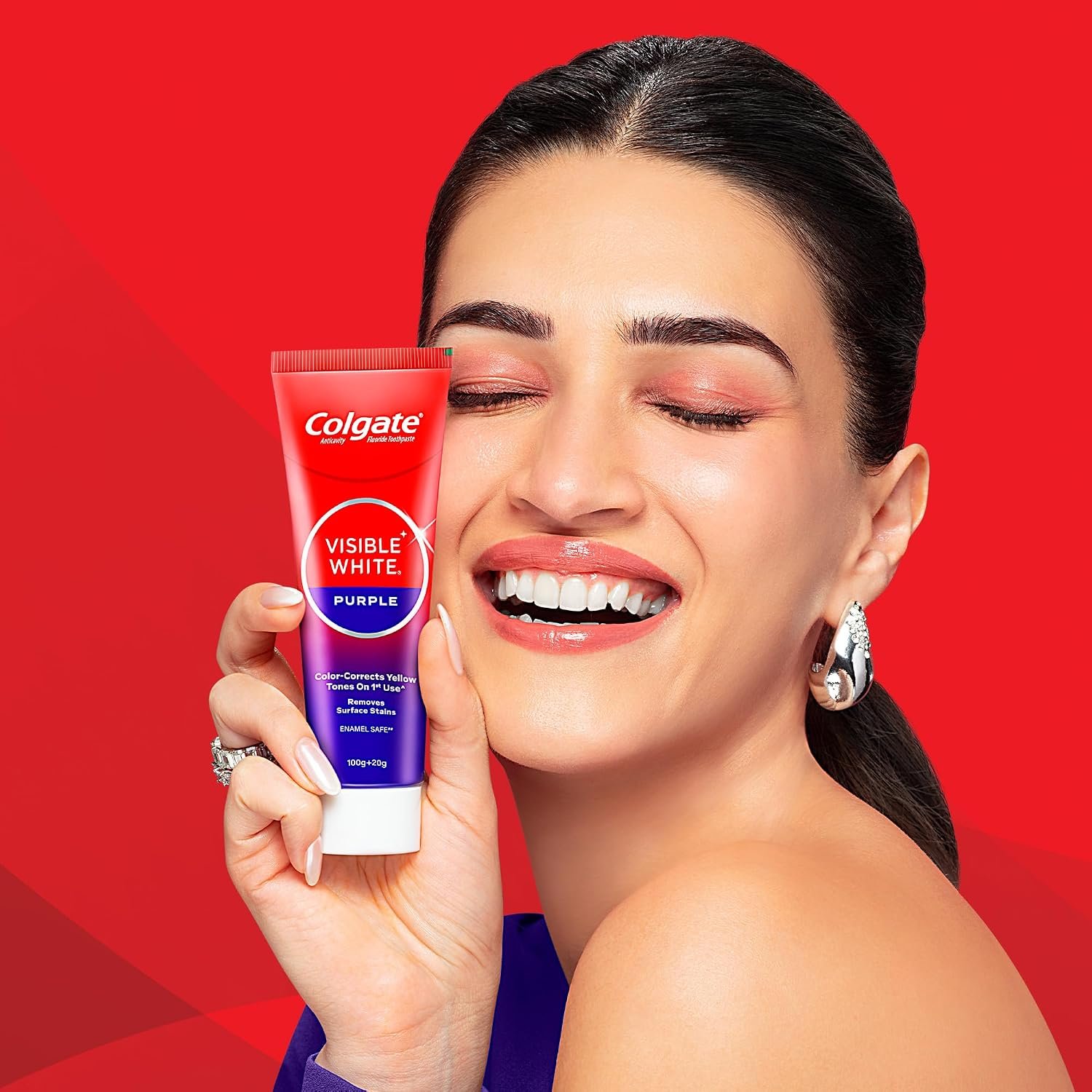 Colgate Visible White Purple Toothpaste for Teeth Whitening, Helps Remove Surface Stains, Whitens Yellow Teeth, Enamel-Safe for Daily Use (Combo Pack, 200g + 40g) thumbnail