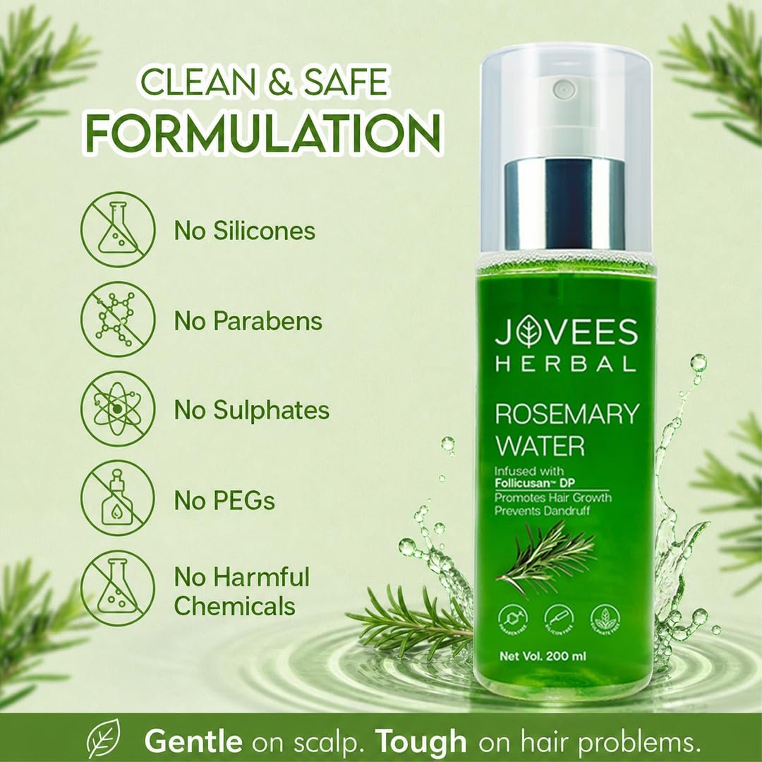 Jovees Herbal Rosemary Water Hair Growth Spray with Follicusan DP (200ml) | Mist Spray for Hair Fall, Strengthens Follicles & Boosts Hair Growth | Adds Shine thumbnail