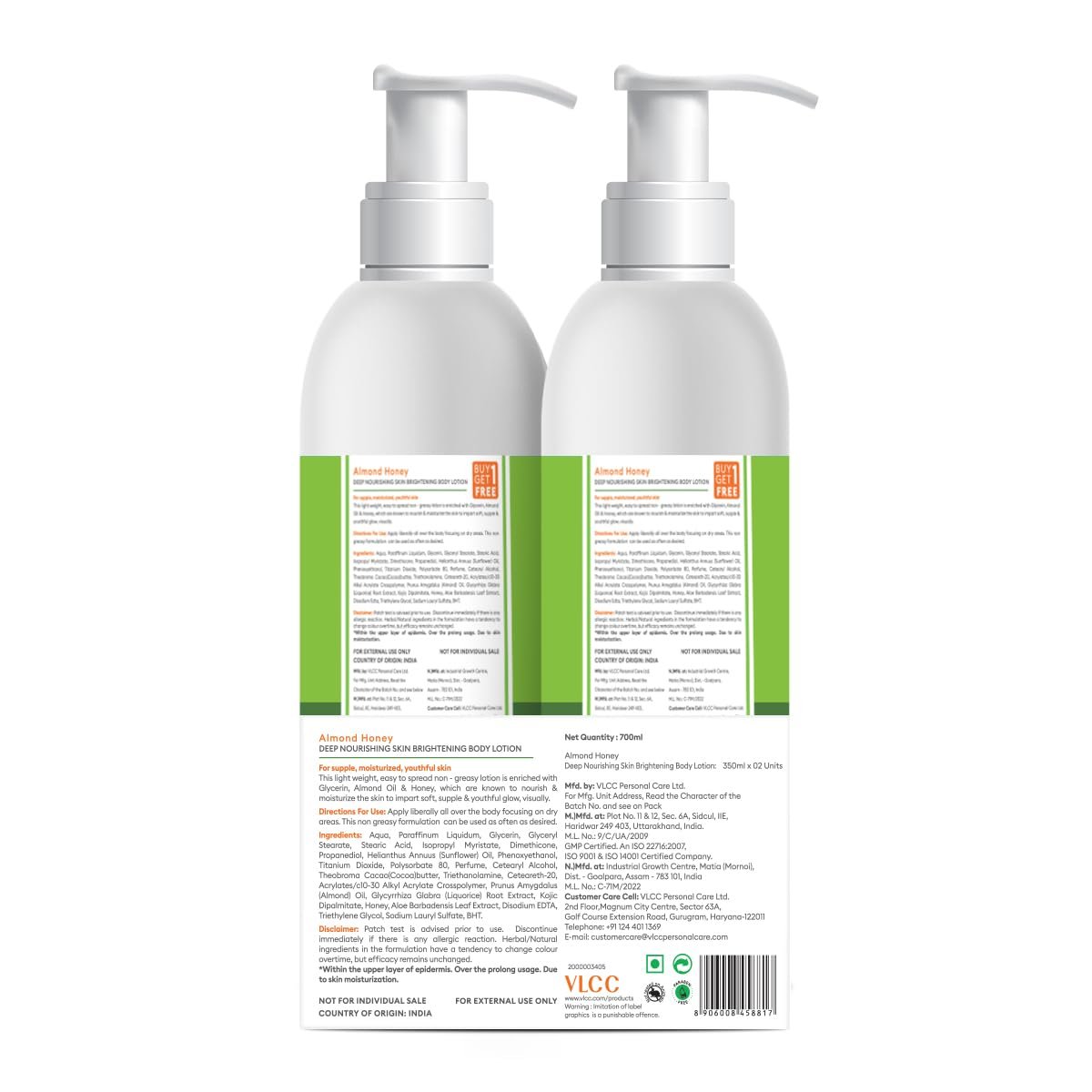 VLCC Almond Honey Deep Nourishing & Skin Brightening Body Lotion - 350ml + 350ml | Buy One Get One | Deep Nourishment, Glowing & Youthful Skin thumbnail