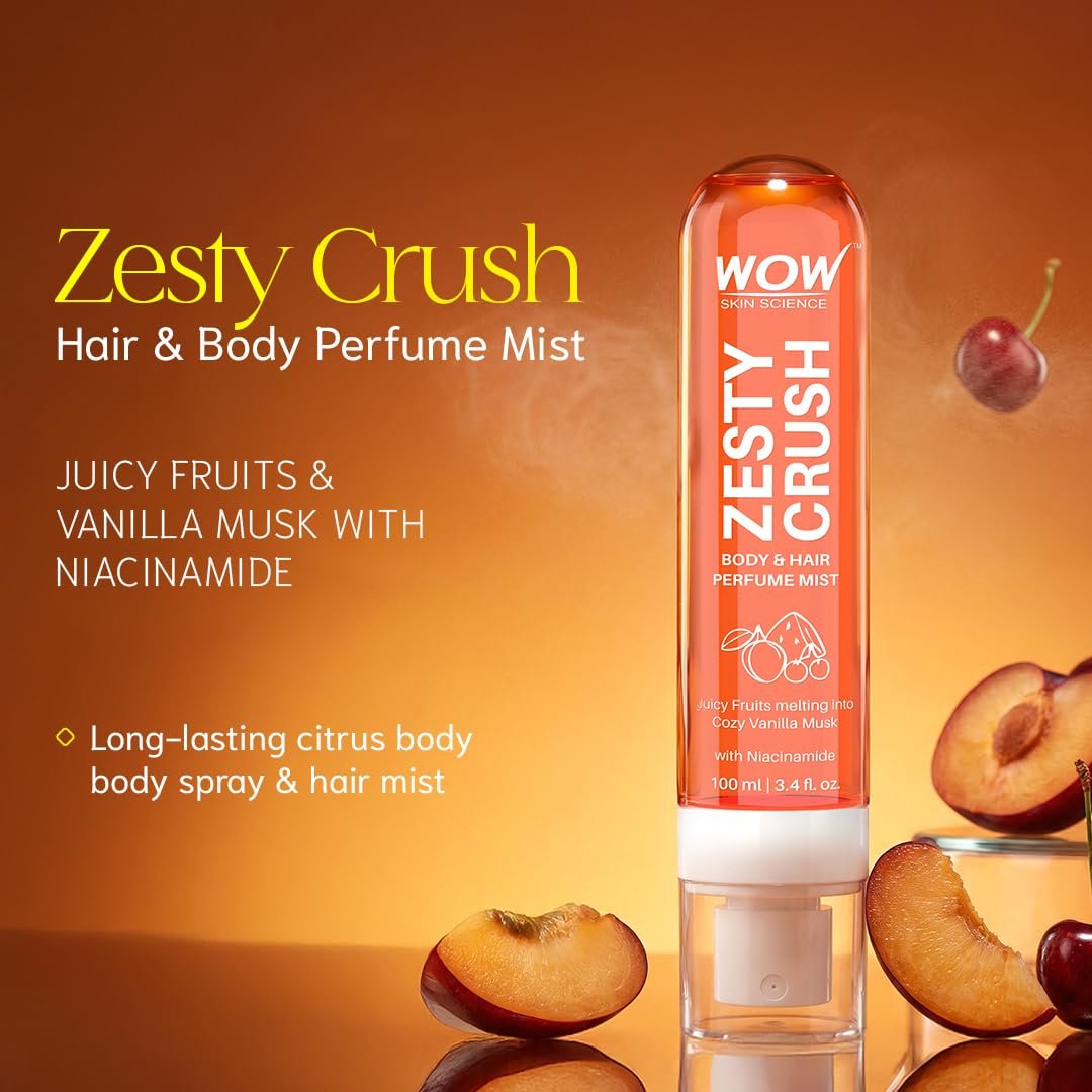 WOW Skin Science Zesty Crush Unisex Body & Hair Perfume Mist | Juicy Fruity Vanilla Musk Fragrance with Niacinamide | 100ml thumbnail