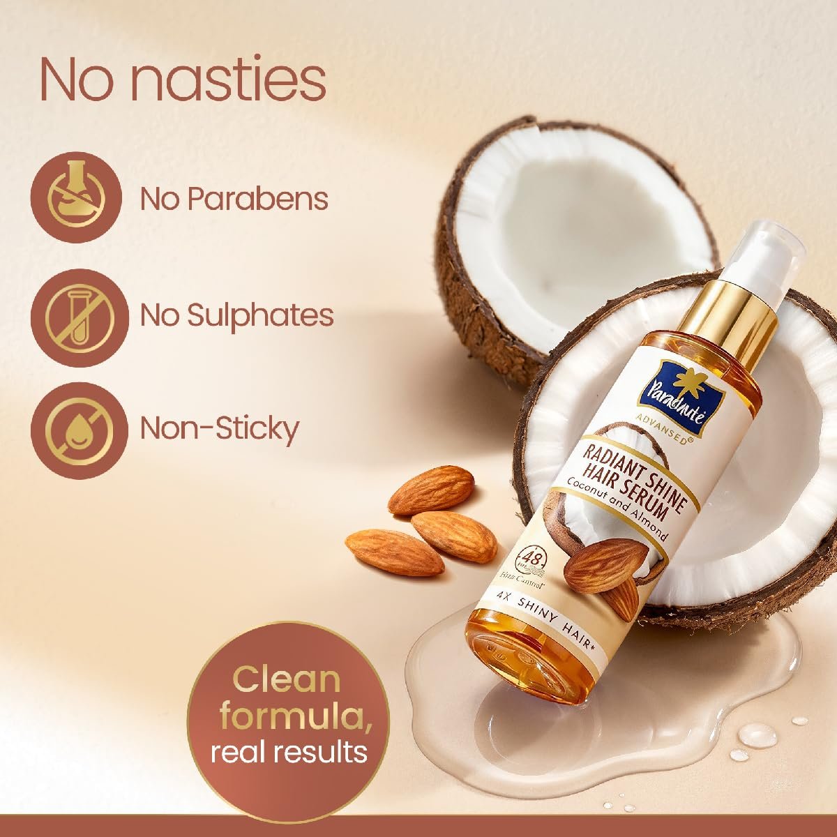 Parachute Advansed Radiant Shine Hair Serum | Coconut & Almond | 48 Hr Frizz Control | 4X Shiny Hair | 100ml thumbnail