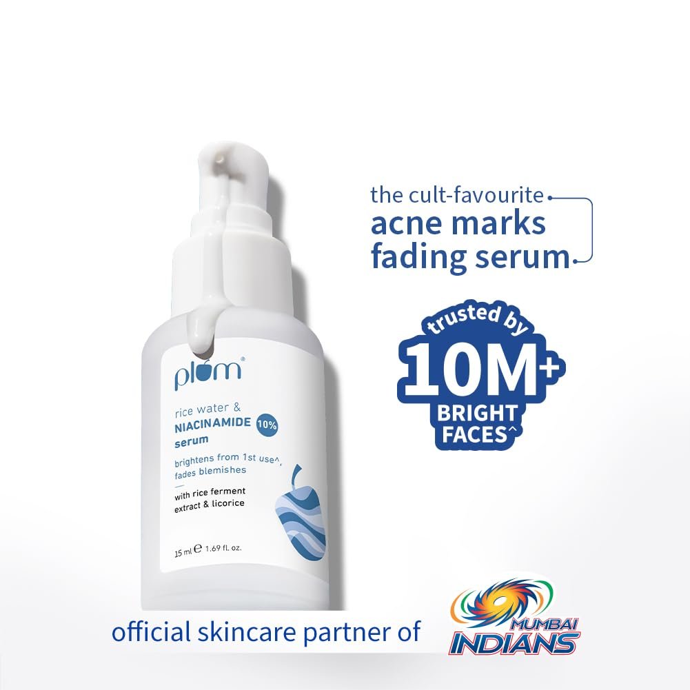 Plum 10% Niacinamide Serum with Rice Water | Provides Clear, Glowing & Brightening Skin | for Acne Prone, Combination, Oily & Sensitive Skin | Oil Control & Anti Acne Face Serum for Women & thumbnail