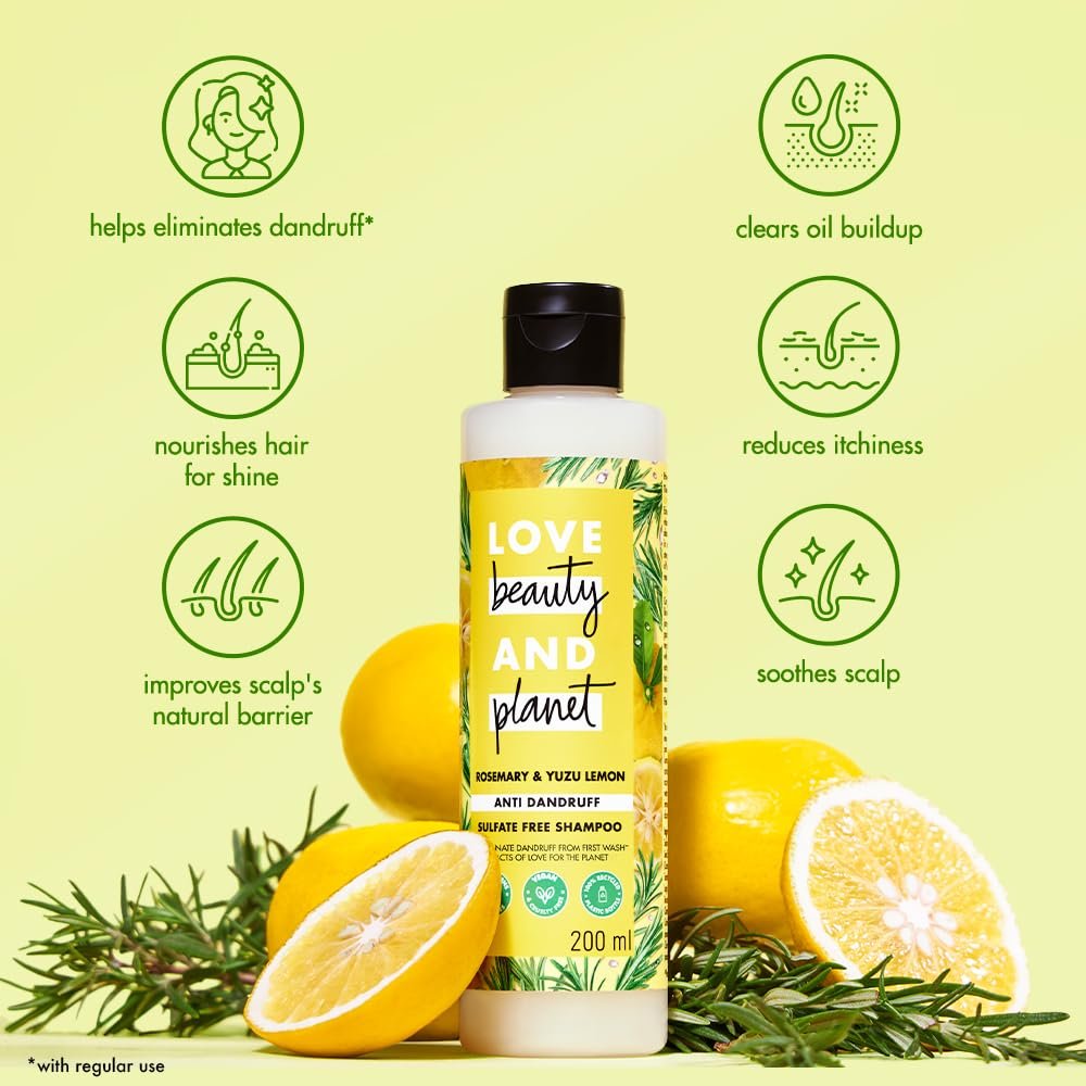 Love Beauty and Planet Rosemary & Yuzu Lemon Anti-Dandruff Shampoo for Scalp Care, Helps Reduce Dandruff, Refreshes the Scalp, Sulfate-Free Formula, 400ml thumbnail