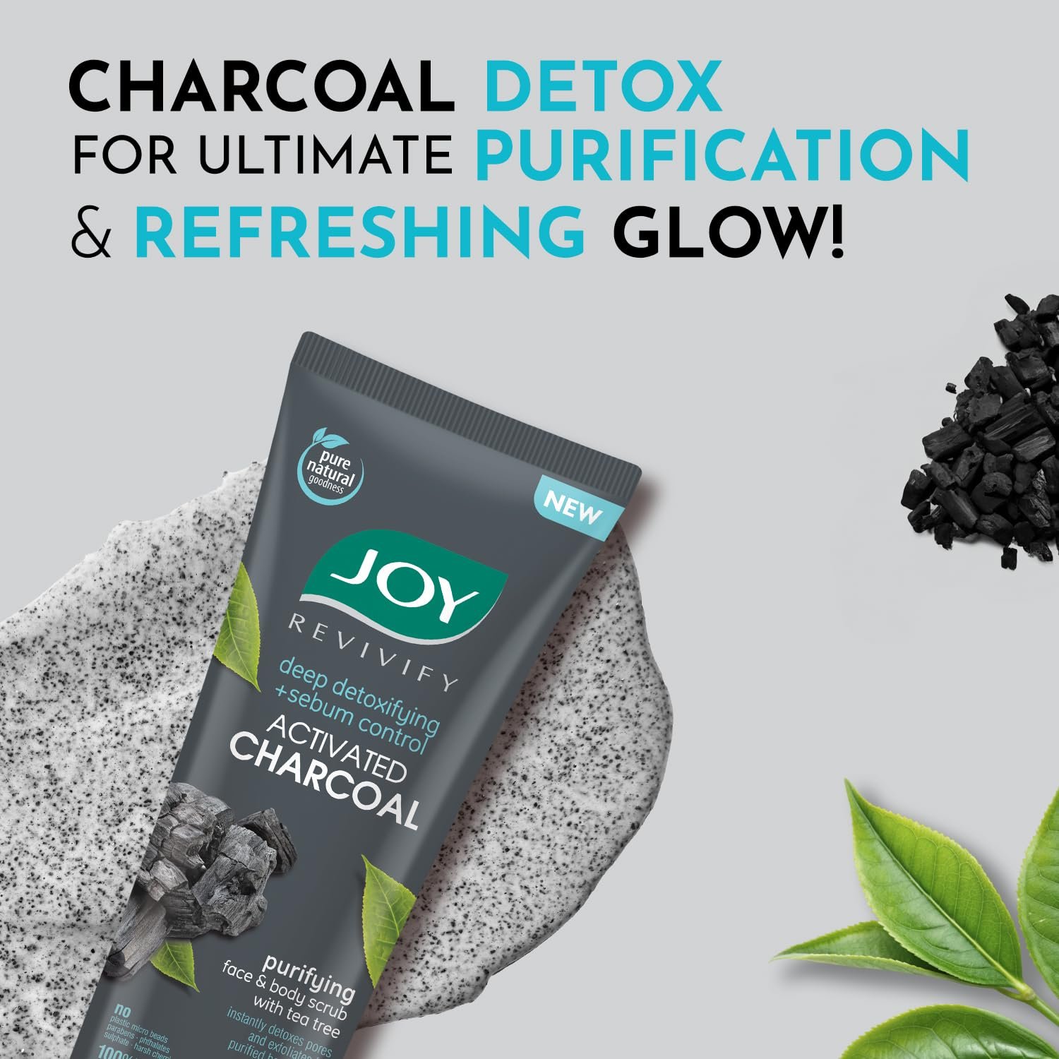 Joy Exfoliating Charcoal Face Scrub for Men & Women (200gm) | Oil Control Scrub For Face with Tea Tree | Detoxifies & Purifies All Skin Types | 100% Vegan; Gentle on Skin thumbnail